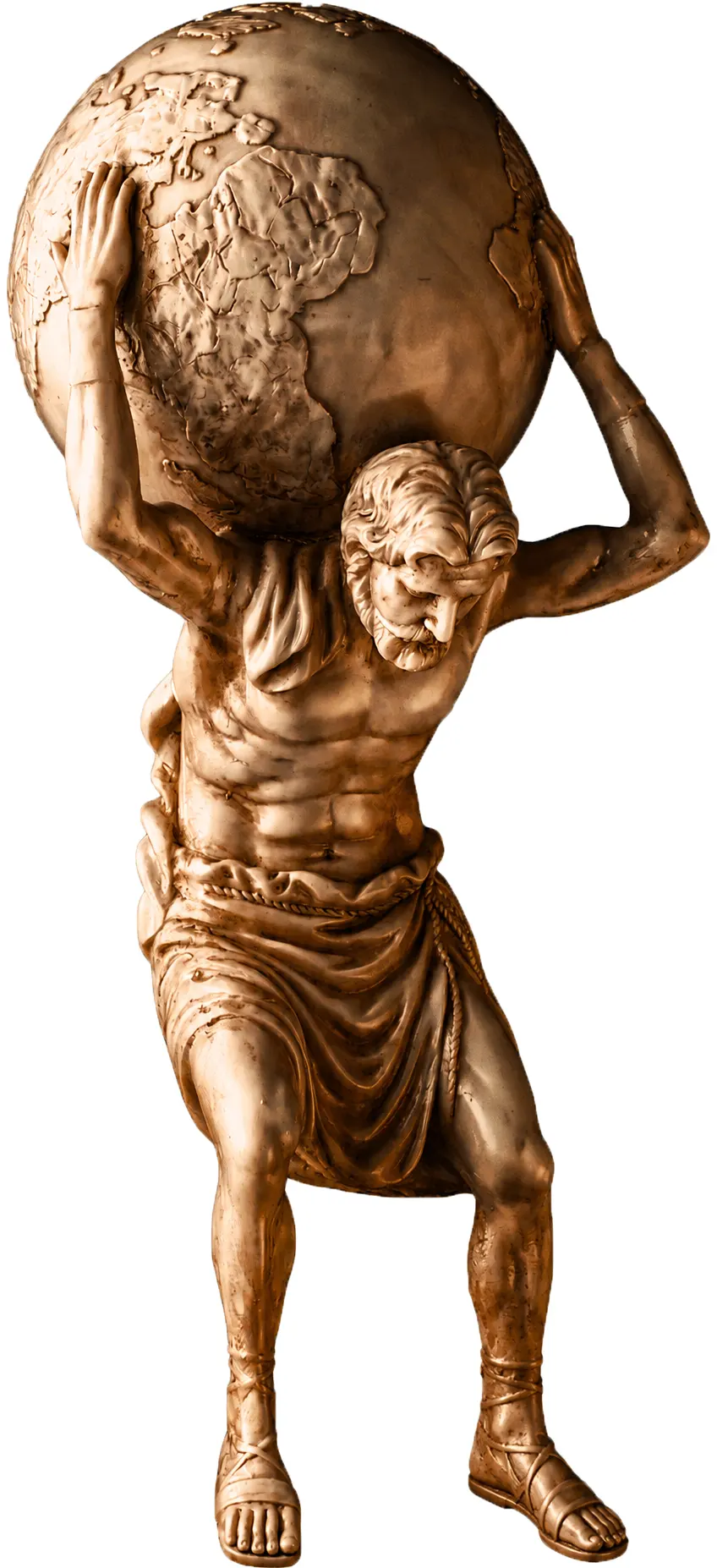 Statue des Atlas, die die Beschwerden symbolisiert, die durch eine Fehlstellung des ersten Halswirbels verursacht werden Die Atlasstatue symbolisiert die Beschwerden, die ein verschobener Atlas verursacht