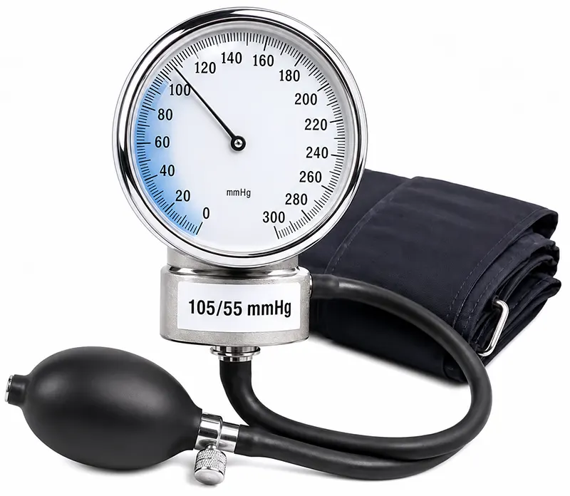 Hypotonie – niedriger Blutdruck Darstellung eines niedrigen Blutdruckwerts unter 110/60 mmHg